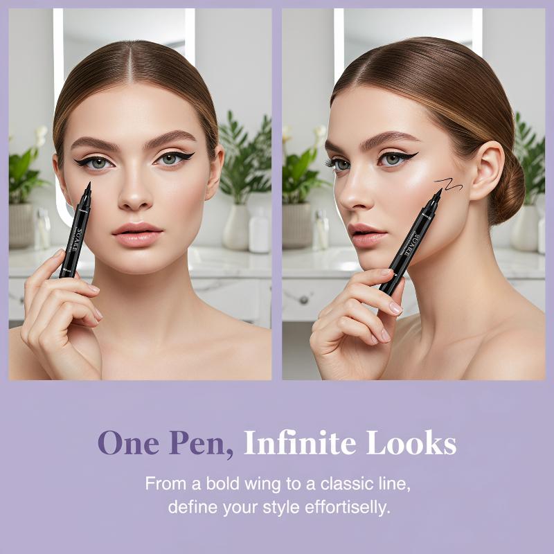 Waterproof Liquid Eyeliner Pen - 2 Stück Schwarzer Eyeliner, Doppelseitiger Schnelltrocknender